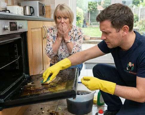 OvenSupport-cleaner&Lady-Before-Cleaning